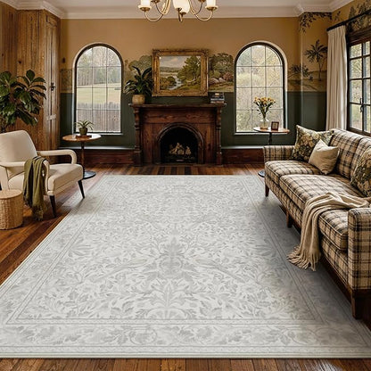 Lahome Bird Area Rugs 9x12 Living Room Bedroom, Soft Washable Rugs 9x12 Ultra-Thin Non-Slip, Vintage Dining Room Rug Non-Shedding Botanical Carpet for Office, Beige