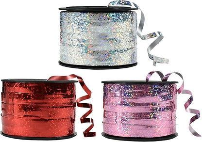 BEISHIDA Red Pink Silver Curling Ribbons Balloon String Ribbons - 3 Pack 100 Yards for Gift Warppping Valentine Day Birthday Mother's Day Pink Party Decorations