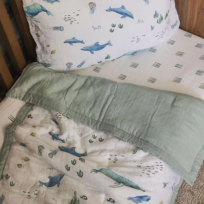 Little Unicorn Toddler Bedding 3-Piece Set | Super Soft & Breathable Muslin Fabric | for Convertible Cribs & Toddler Beds (Whales)