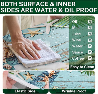 Picnic Table Cover with Bench Covers Elastic Edges, Beach Ocean Fitted Table Cover, Outdoor Patio Camping Essentials 72 Inch 3PCS, Waterproof Camping Fitted Tablecloth with Drawstring Bag