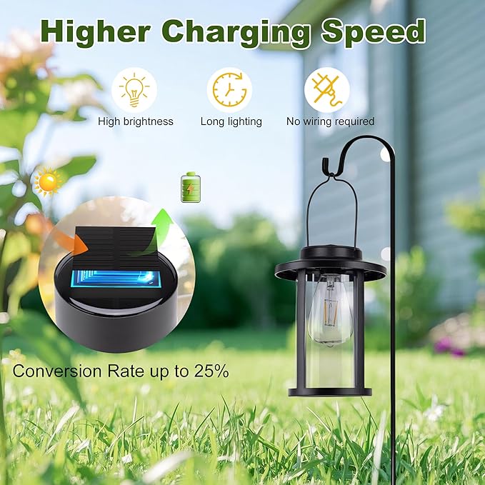 Larekook 2 Pack Solar Lanterns Outdoor Waterproof, High Brightness Hanging Solar Lights for Outside, Outdoor Decorative Lantern for Garden Patio Garage Porch Yard Decor