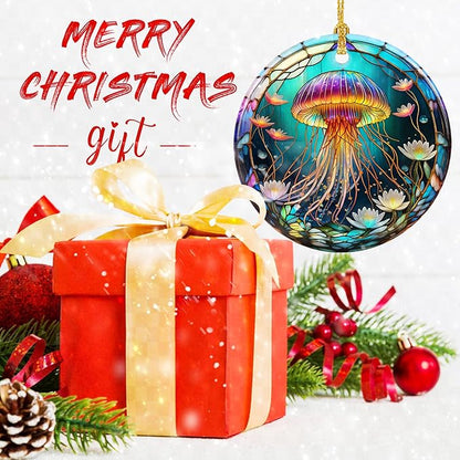 Stained Ceramic Jellyfish Ornament - Jellyfish Christmas Ornaments - Christmas Tree Ornaments - Christmas Decorations - Jellyfish Decor for Office, Room, Home - Holiday Present Ideas