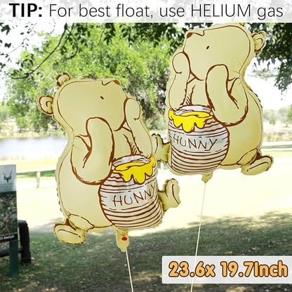 Classic Winnie Bear Baby Shower Birthday Decorations Balloons, 3D Vintage Original Pooh Bear Helium Balloons with Heart Star for Boys Girls Baby Shower Birthday Gender Reveal Large 23Inch