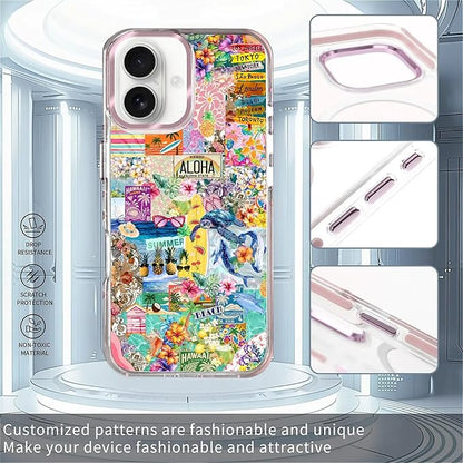 Case for iPhone 16 Plus,[Compatible with MagSafe],Hawaii Aloha Cover Coastal Beach Collage Phone Case Design，for Women Girls Magnetic Clear Cover - Slim, Sleek, & Shockproof Protection