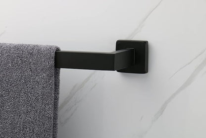 TocTen Bath Towel Rack - Square Base Thicken SUS304 Stainless Steel Towel Bar for Bathroom, Bathroom Accessories Towel Rod Heavy Duty Wall Mounted Towel Holder. (Black, 16)