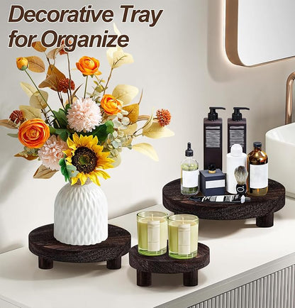 3 PCS Wooden Flower Plant Stand Indoor For Home Living Room Decor, Wood Plant Display Tray For Outdoor Planter Gardening Essentials, Wooden Food or Drinks Holders Tray Indoor.