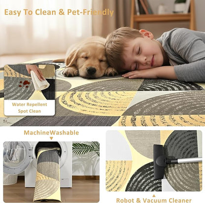 Merelax 5x8 Geometric Rug for Livingroom Bedroom - Washable Non-Slip Abstract Multi-Color Area Rug, Indoor Floor Carpet Low Pile Soft Rug for Dining Room, Mudroom, Modern Aesthetic Decor, Light Tan