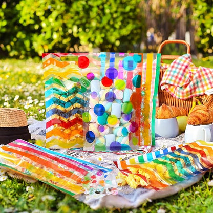 Pasimy 60 Pcs Pride Rainbow Plastic Candy Bags Polka Dot Stripes Printed Treat Goodie Gift Bags with Handle for LGBT Wedding Baby Shower Birthday Party Favor Supplies, 6 Design