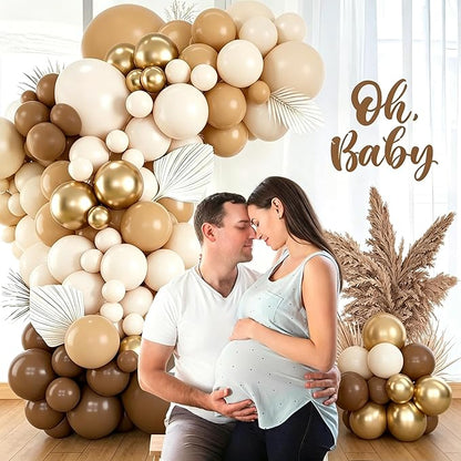 Netural Balloon Arch Kit, Brown White Balloons Nude Tan Metallic Gold Sand White Balloons for Teddy Bear Baby Shower Boho Netural Jungle Safari Birthday Wedding Gender Reveal Decorations