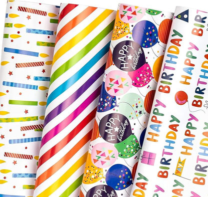 WRAPAHOLIC Birthday Wrapping Paper Sheet - 12 Sheets Folded Flat with 12 Gift Tags for Party, Baby Shower - 19.7 Inch X 27.5 Inch Per Sheet