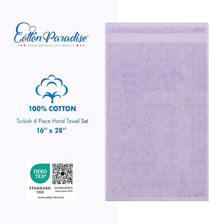 Cotton Paradise 100% Cotton Turkish Towel Set, Soft Absorbent Quick Dry, 4 Piece Hand Towel Set, Lilac