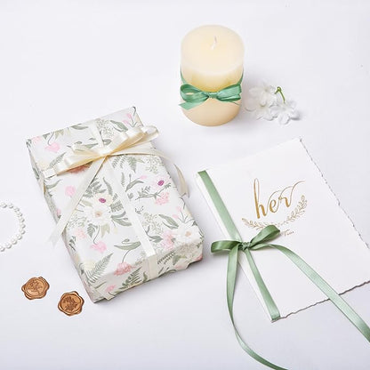 QIANF Sage Green Double Face Satin Ribbon 3/8 Inch x 45 Yards Moss Green Cream Fabric Ribbon for Gift Wrapping, Flower Bouquets, Bows Making, Wedding Decoration, Invitations, Christmas (3 Rolls *15Yd)