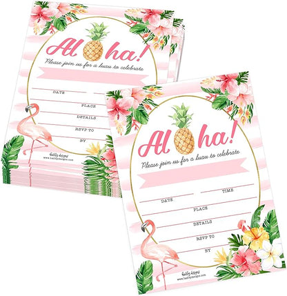 Hadley Designs 25 Pool Party Invitations for Girls, Tropical Hawaiian-Themed Birthday Invitations for Kids & Adults, Perfect for Birthday, Beach, and Summer Parties