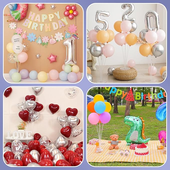 Voircoloria 6 Sets Balloon Stand Kits, Balloon Sticks with Base for Table Centerpieces Graduation Birthday Baby Shower Gender Reveal Party Decorations