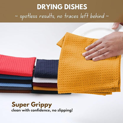 Native Fab Waffle 12 Pack Dish Cloths - 100% Cotton, Absorbent, Quick Drying, Washable Towels for Cleaning, Cooking - Great for Home, Restaurants, Bars, Multi Purpose Use - 12"x12" - Mustard Yellow