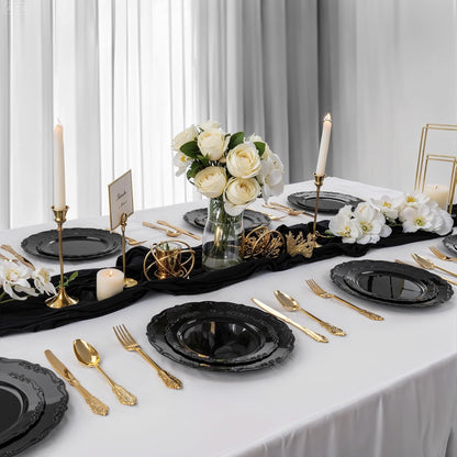 DaYammi 60PCS Black Plastic Plates, Heavy Duty Black Disposable Plates Premium 7.5 inch Dessert Cake Salad Appetizer Plate Hard Plastic Plate Disposable for Party Wedding