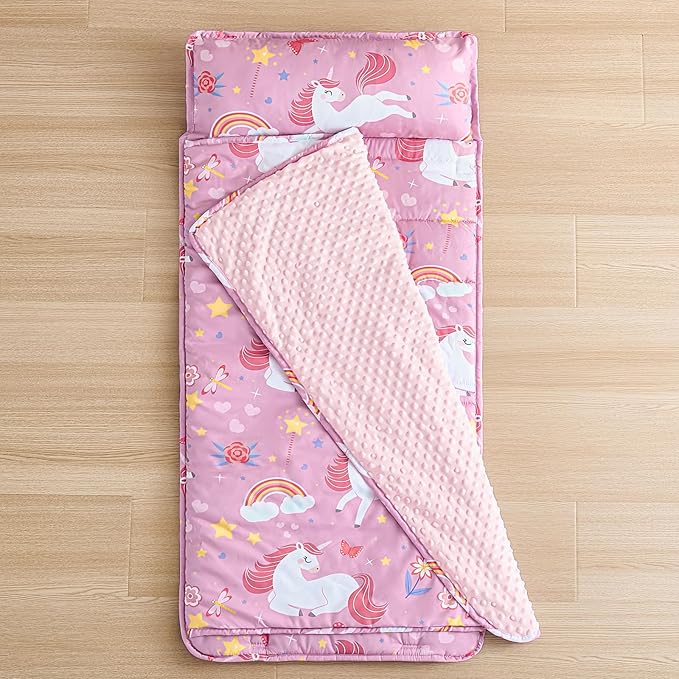 DJY Toddler Nap Mat,Kid Slumber Bag with Removable Pillow & Minky Blanket,Soft Sleeping Mat Perfect for Daycare,Preschool,Kindergarten,Travel