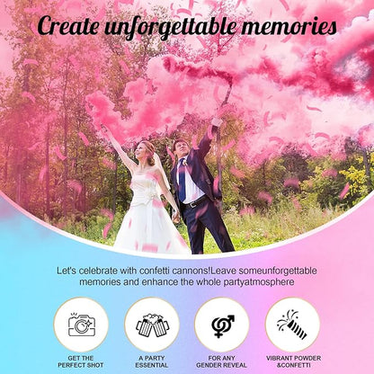 Gender Reveal Confetti Cannon,4 Pink Safty Corn Powder Smoke Party Poppers Shoots 20-25ft,12 inch Upgrade Firmware Baby Shower