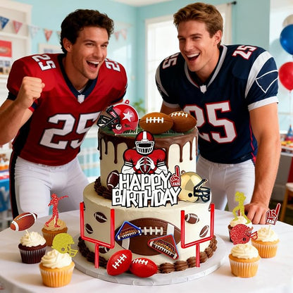 17 PCS Football Birthday Party Supplies Set with Helmet Football Cake Topper Mini Flick Football Games for Themed Celebrations