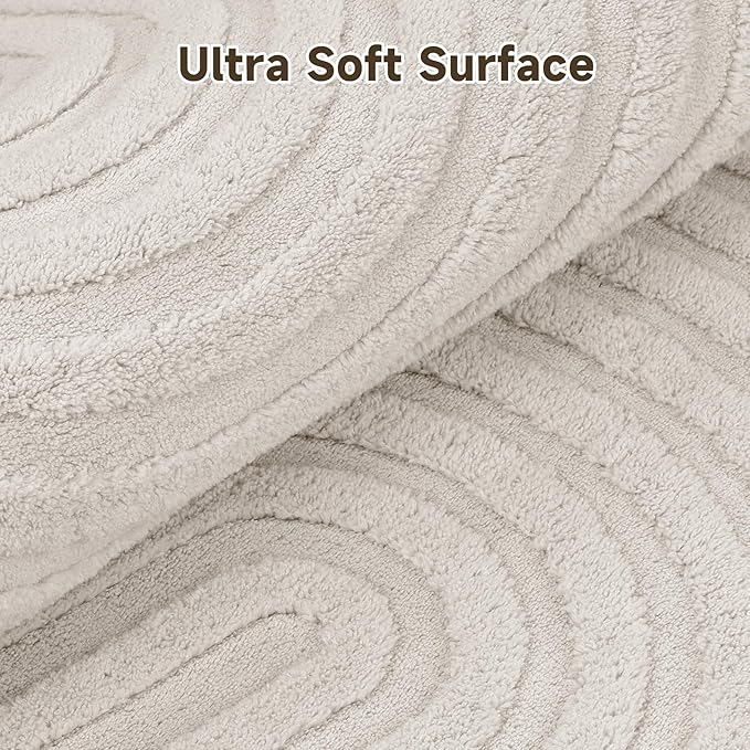 Pauwer 4ft Washable Area Rugs for Living Room Modern Beige Solid Color Soft Fluffy Rugs for Bedroom Non Slip Boho Accent Indoor Mat Floor Carpet Cover for Kids Dining Room Kitchen Office