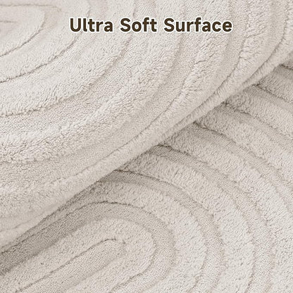 Pauwer 4ft Washable Area Rugs for Living Room Modern Beige Solid Color Soft Fluffy Rugs for Bedroom Non Slip Boho Accent Indoor Mat Floor Carpet Cover for Kids Dining Room Kitchen Office