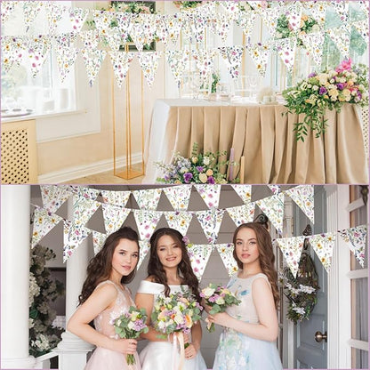 5 Pieces Wildflower Baby Shower Decorations Spring Wildflower Garland Paper Pennant Wedding Garland Triangle Banner for Wedding Bridal Shower Outdoor Decoration