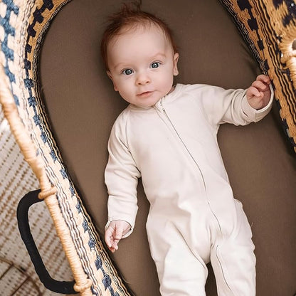 GRSSDER Stretchy Ultra Soft Fitted Bassinet Sheet 2 Pack, Universal Fit for Bassinets Baby Cradle Moses Basket Oval Rectangle Mattress Safe and Snug, Jersey Bassinet Sheets for Baby, Tan & Brown
