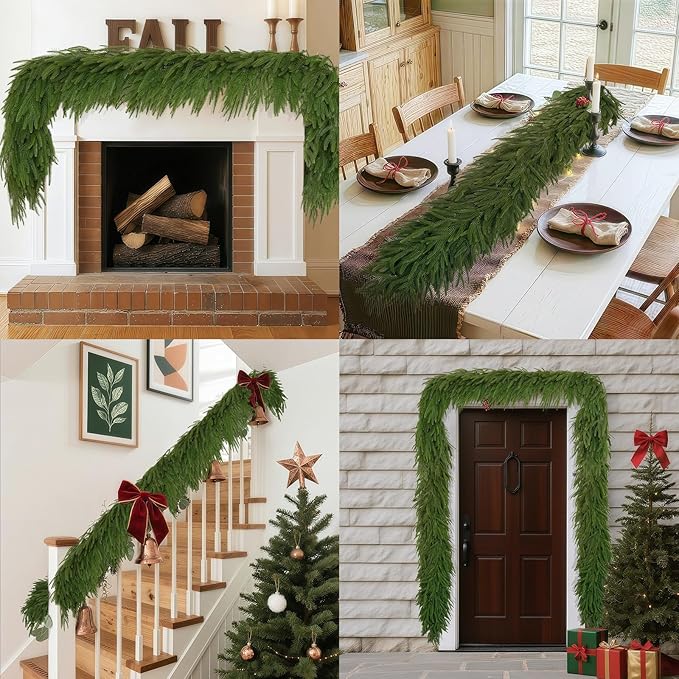4 Pcs 6FT Christmas Garland, Christmas Decorations, Artificial Norfolk Pine Garland, Faux Greenery Garland for Mantle Fireplace Table Door Wall Upstairs Indoor Outdoor Holiday Xmas Decor