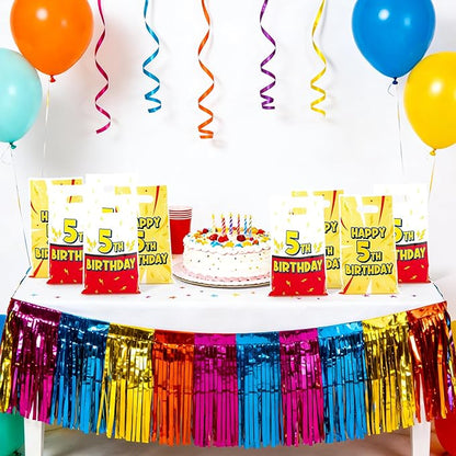 Andi Cppss Happy Birthday Party Favor Bags - 50PCS Red White Yellow Lighting Bolts Plastic Goodie Bags with Handle for Kids Cartoon Goody Treat Candy Gift Bag for Girls Boys 5th Birthday Party Favors