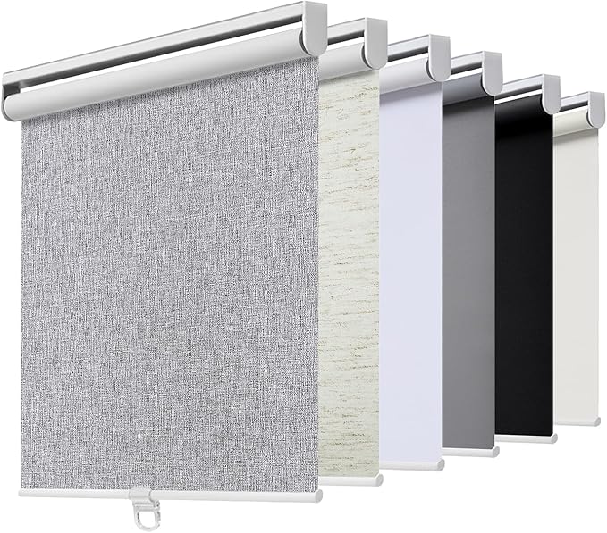 Cordless Roller Shades Blackout Blinds for Windows Room Darkening Rolled Up Shades with Spring System, UV Protection Natural Linen Fabric Window Shades Door Blinds for Home,22" W x 72" H, Heather Grey
