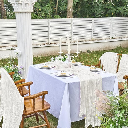 IVAPUPU 10 Pcs Cheesecloth Table Runner - 10ft Ivory White Spring Boho Gauze Cheese Cloth Table Runners for Baby Shower Decorations Wedding Party Garden Farmhouse