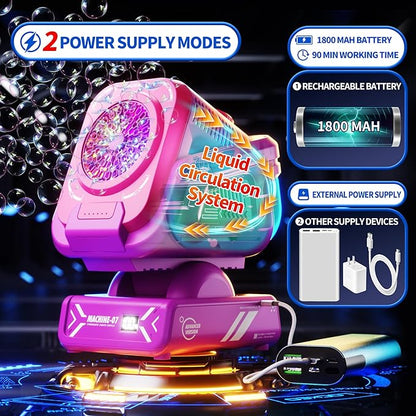 Belemar Upgraded Bubble Machine with Remote Control, Automatic Rotation & RGB Lights, 1800mAh Rechargeable Battery, Type-C Charge, Bubble Maker for Kids, Weddings, Birthday Parties, Outdoor Activities
