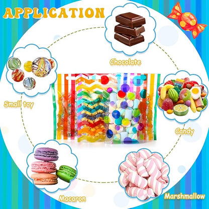 Pasimy 60 Pcs Pride Rainbow Plastic Candy Bags Polka Dot Stripes Printed Treat Goodie Gift Bags with Handle for LGBT Wedding Baby Shower Birthday Party Favor Supplies, 6 Design