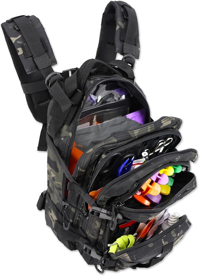 Lightning X Stocked EMS/EMT Trauma & Bleeding First Aid Responder Medical Backpack + Kit (Black Camo)