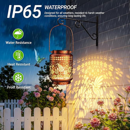 KOOPER 2 Pack Solar Lanterns Outdoor Waterproof Mothers Day Gifts for Women Mom Grandma, Metal Hummingbird Hanging Solar Lantern Outdoor, 2 Modes Outdoor Decoration for Yard, Patio, Garden, Porch