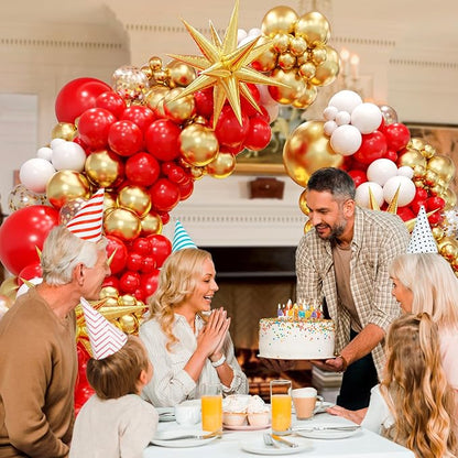 132pcs Red and Gold Balloon Arch Kit, Red and Gold Balloons with 22inch Foil Balloons Gold Confetti White Latex Balloons for Wedding Valentine's Day Engagement Anniversary Birthday Party Decorations