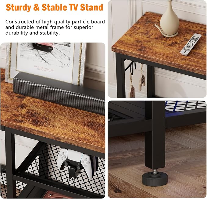 Furologee TV Stand for TVs up to 55 Inch, Entertainment Center with Open Storage Shelves, Media Console Table with Soundbar Shelf for Living Room, Bedroom, Rustic Brown