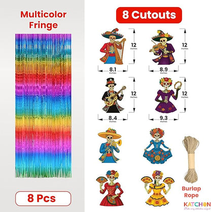 KatchOn, Halloween Fringe Curtain with Skeleton Cutouts – Pack of 8 | Day of Dead Hanging Decorations Indoor | Halloween Decorations Indoor for Fringe Backdrop | Day of The Dead Backdrop