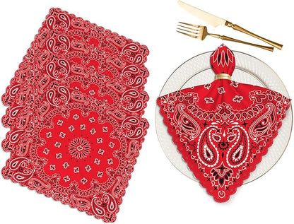 Yibeas Western Paisley Cloth Napkins Set of 4 Bandana Seamless Pattern with Red and White Ornaments Polyester Kitchen Dinner Napkins for Holiday Festive Wedding Decor 18 x 18 inch