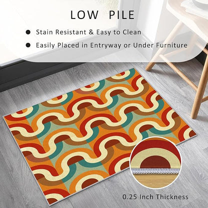 70s Retro Rug 6x9 Checkboard Striped Groovy Pop Pattern Area Rugs for Living Room, Bedroom, 70s Retro Home Decor Accessories Indoor Carpet, Non Slip & Machine Washable, GD0359