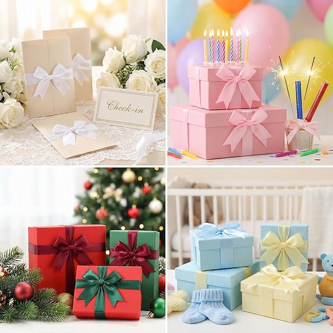 White Gift Wrap Bows – 100 Pcs 3.3 Inch Elegant Satin Bows for Wedding Decor, Graduation & Christening – DIY Crafts, Baby Shower, Christmas, Birthday, Party Decorations