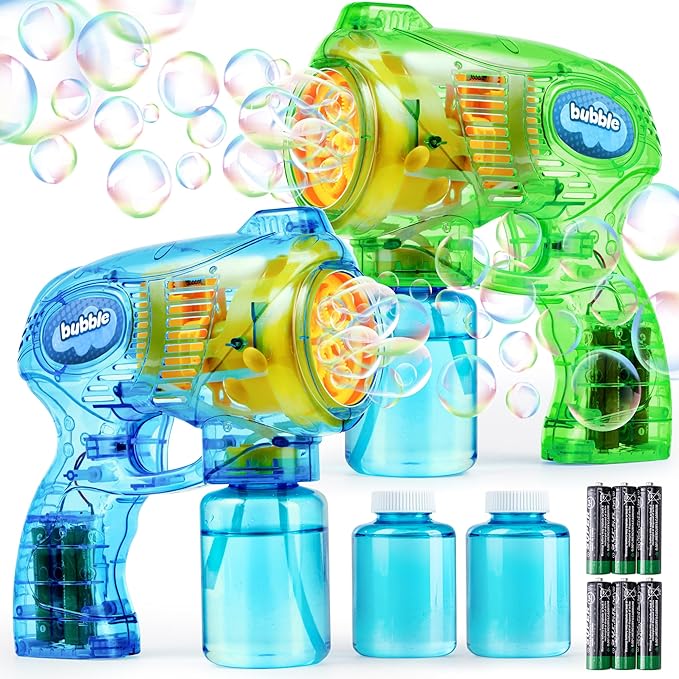 JOYIN 2 Bubble Guns Blaster Kit with 2 Solution for Kids, Automatic Bubble Maker Blower Machine for Party Favors, Birthday, Outdoor & Indoor Activity, Summer Toy