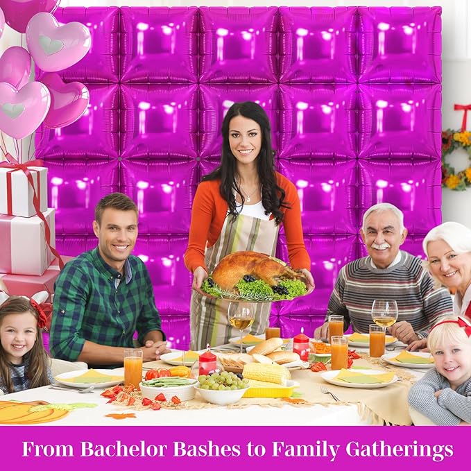 Hot Pink Square Foil Balloons 25 Pcs Metallic Hot Pink Balloons Wall Backdrop for New Year Graduation Birthday Bridal Shower Party Arch Backdrop Decorations