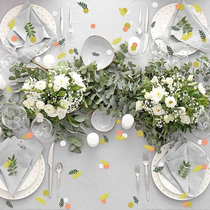200 Pcs Baby Shower Table Decorations, Greenery Golden Eucalyptus Confetti, Yellow Green Branches Scatter, Bridal Shower Decor, Wedding Table Decorations