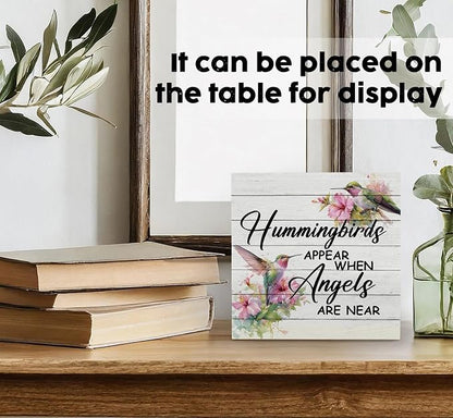 Hummingbird Decor, Hummingbird Gifts For Women, Hummingbirds Appear When Angels Are Near Wooden Box Signs, Farmhouse Floral Bird Wood Decoration Home Decor For Desk Table Shelf 6x6 Inch Decorative Signs & Plaques
