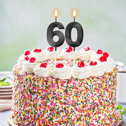 BBTO 60th & 6th Birthday Candles Number Candles Cake Topper Decoration for Birthday Wedding Anniversary Celebration Supplies(Black)