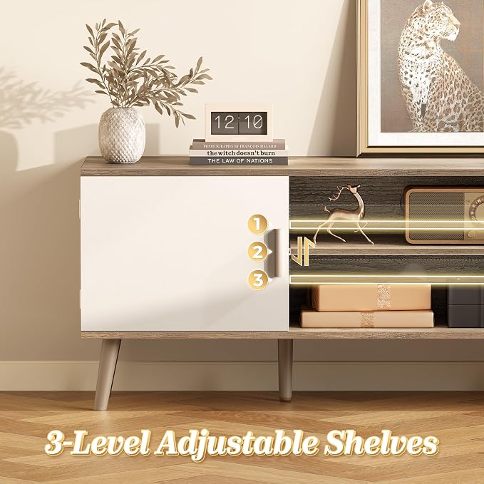 SUPERJARE TV Stand for 55 Inch TV, Entertainment Center