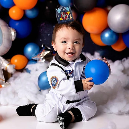 Outer Space 1/2 Birthday Crown - Planet Half Way to One Birthday Decorations,Dark Blue Glitter Space Party Crown,Little Astronaut 6 Month Party Photo Props,Rocket Cake Smash Headwear
