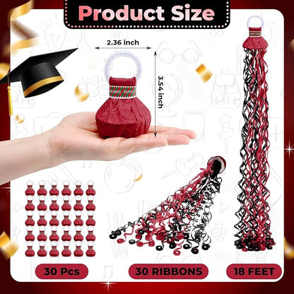 WinnerWhy 30 Pcs No Mess Confetti Poppers Hand Throw Streamers Party Poppers for Graduation 2026 Birthday Celebrations Wedding Engagement Bachelorette Party Supplies(Black and Wine Red)