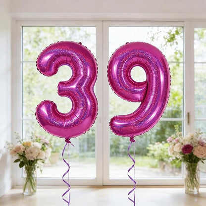Laser Hot Pink 9 Balloon, Number Balloons 40 Inch, 9th Giant Birthday Decorations for Girls,19th 29th Party Decorations Supplies, Number 9 Balloon